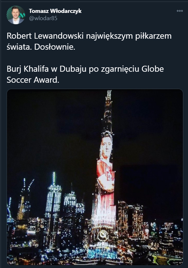Tak wygląda Burj Khalifa po zgarnięciu Globe Soccer Awards przez Lewego!